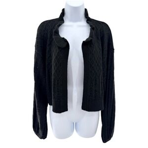 Flat White Black Metallic Cable‎ Knit Shrug Cardigan Ruffle Neck OS Cozy Luxe